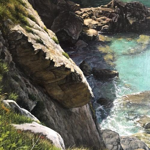 A Pembrokeshire coastal walk Hayden's challenge of creating a painting that gives you the feeling of summer wind in your hair and the view below. Making a detailed painting of the cliff face, cool waters and rugged rocks.